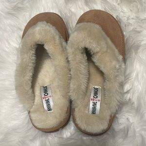 Minnetonka Slippers Brown Slip-On Faux Fur Mules  - Size 9